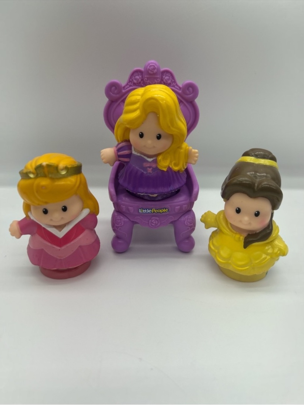 Fisher Price Little People Disney Princess Lot Belle Aurora Rapunzel Throne 2012 - Picture 2 of 10